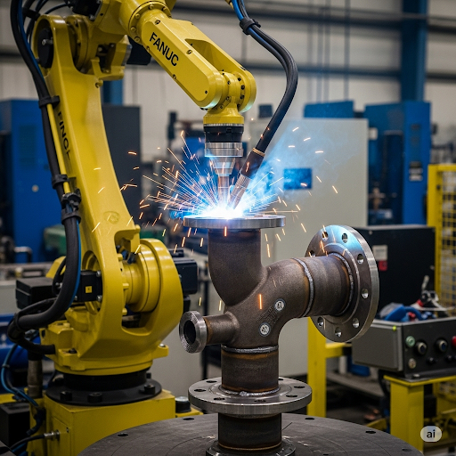 A robotic welding arm creating a perfect seam on a metal component.