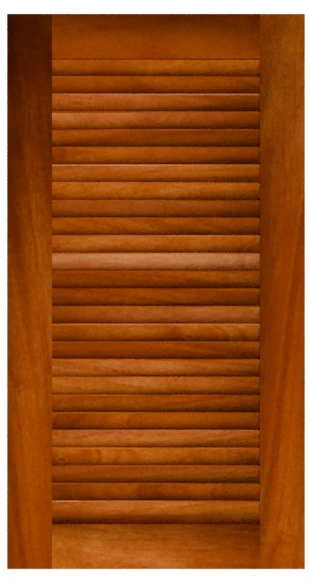 Louvered raised panel cabinet door rendered in mahogany