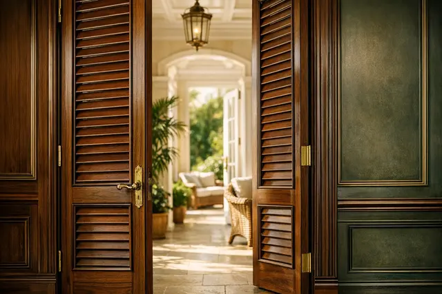 Solid hardwood louvered door by Estate Millwork