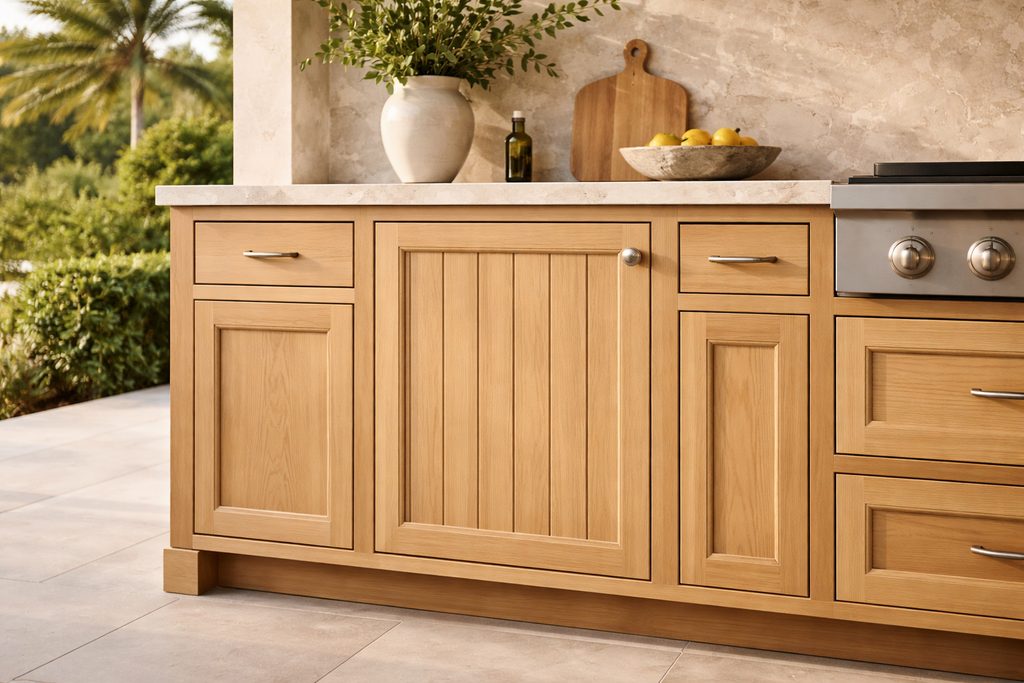 Solid Cypress beadboard cabinet doors, custom handcrafted by Estate Millwork