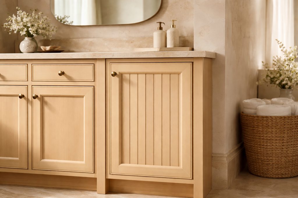 Solid Maple beadboard cabinet doors, custom handcrafted by Estate Millwork