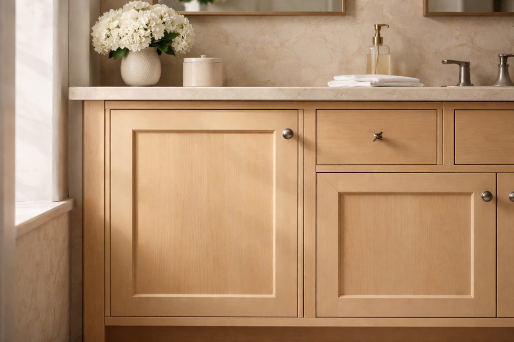 Solid Maple flat panel cabinet doors, custom handcrafted by Estate Millwork
