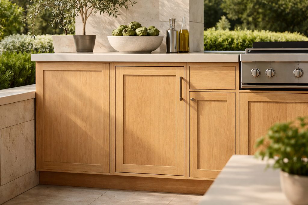 Solid White Oak flat panel cabinet doors, custom handcrafted by Estate Millwork