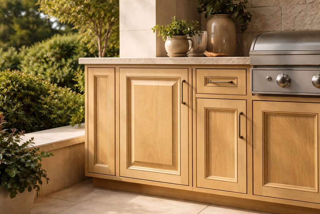 Solid Cypress raised panel cabinet doors, custom handcrafted by Estate Millwork