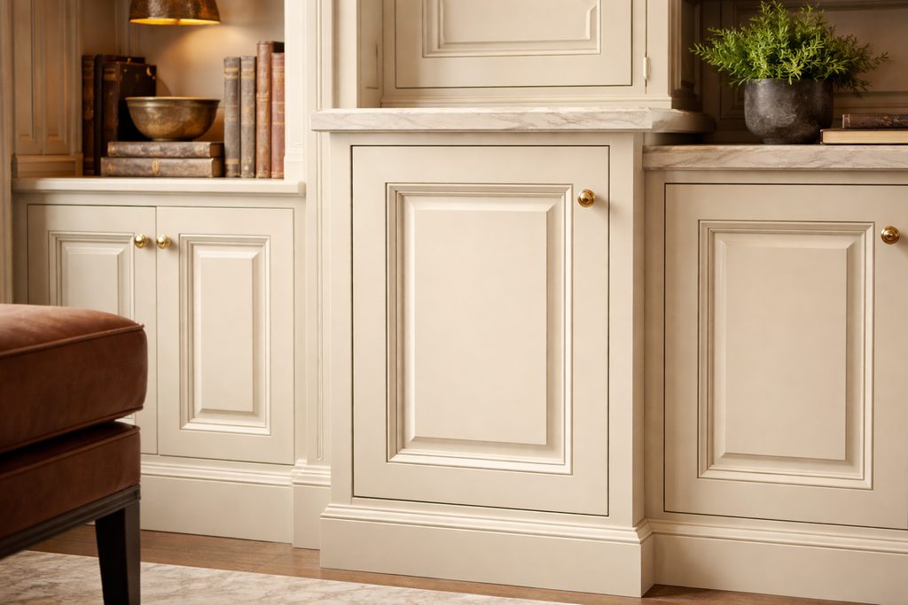 Solid Poplar raised panel cabinet doors, custom handcrafted by Estate Millwork