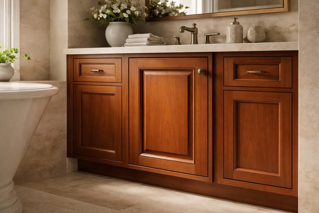 Solid Spanish Cedar raised panel cabinet doors, custom handcrafted by Estate Millwork