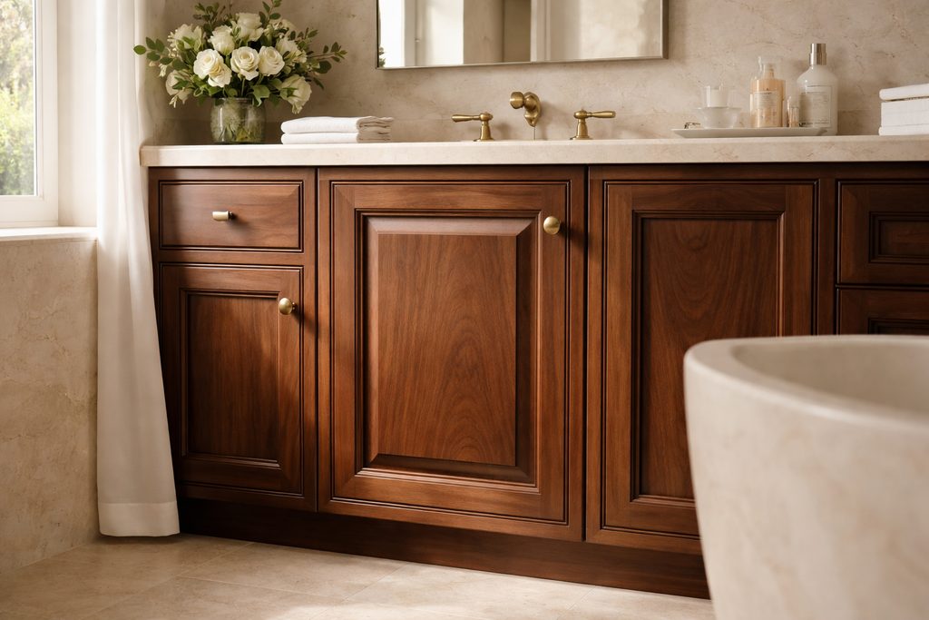 Solid Walnut raised panel cabinet doors, custom handcrafted by Estate Millwork