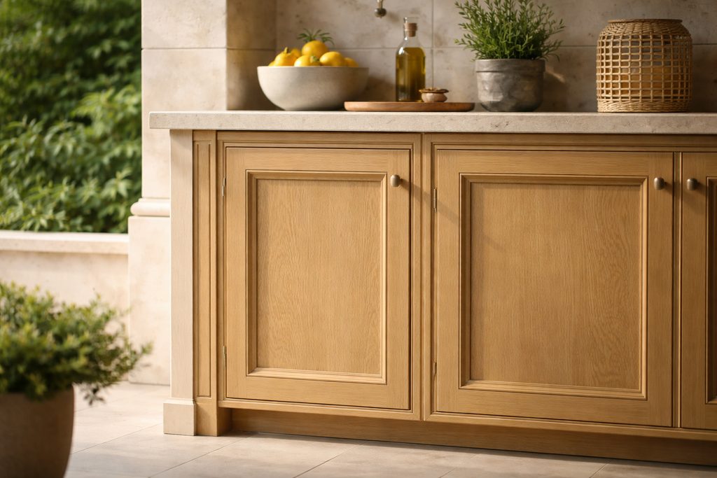 Solid White Oak raised panel cabinet doors, custom handcrafted by Estate Millwork