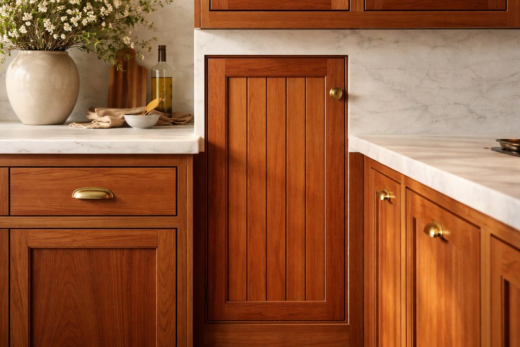 Solid Cherry vgroove cabinet doors, custom handcrafted by Estate Millwork