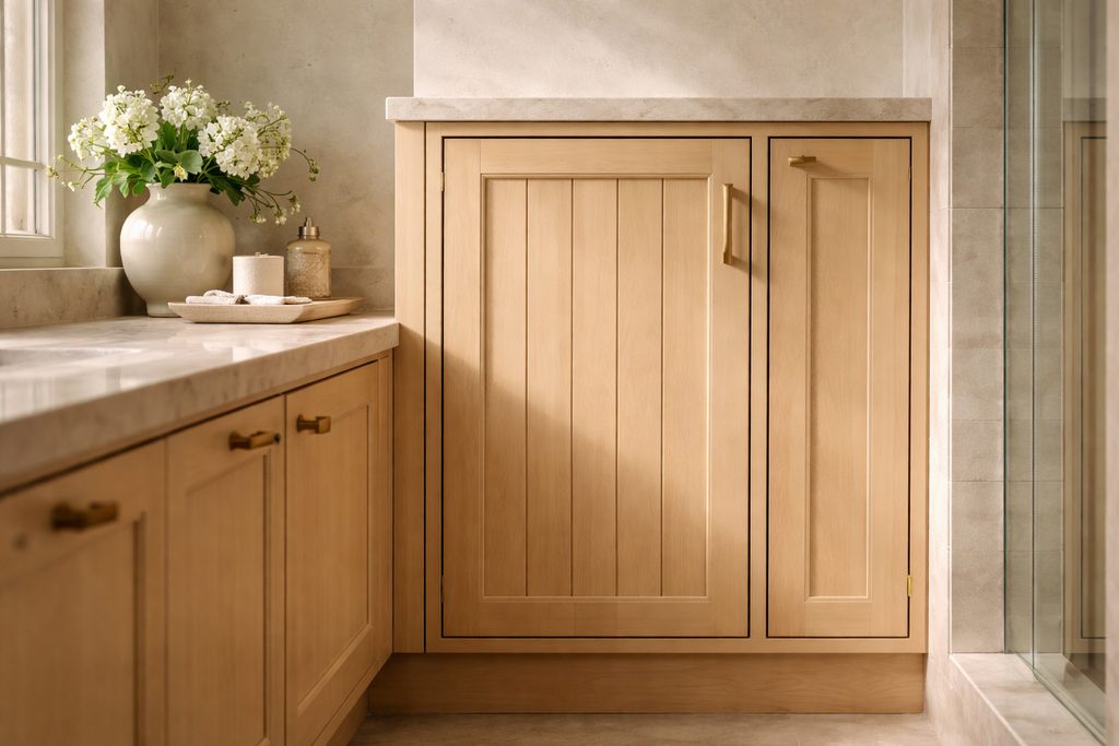 Solid Maple vgroove cabinet doors, custom handcrafted by Estate Millwork