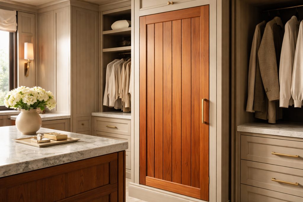 Solid Western Red Cedar vgroove cabinet doors, custom handcrafted by Estate Millwork
