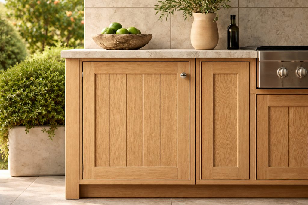 Solid White Oak vgroove cabinet doors, custom handcrafted by Estate Millwork