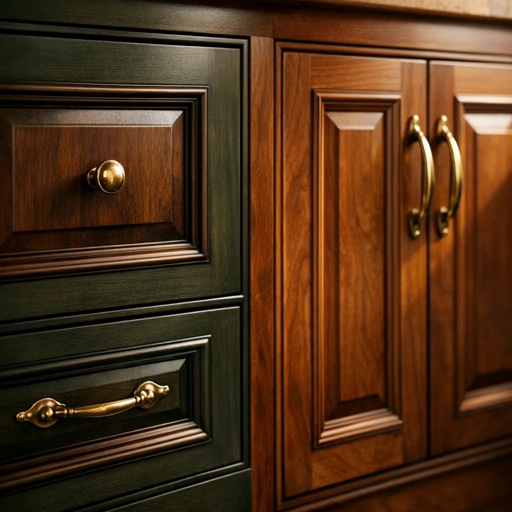 Cabinet doors in warm wood millwork