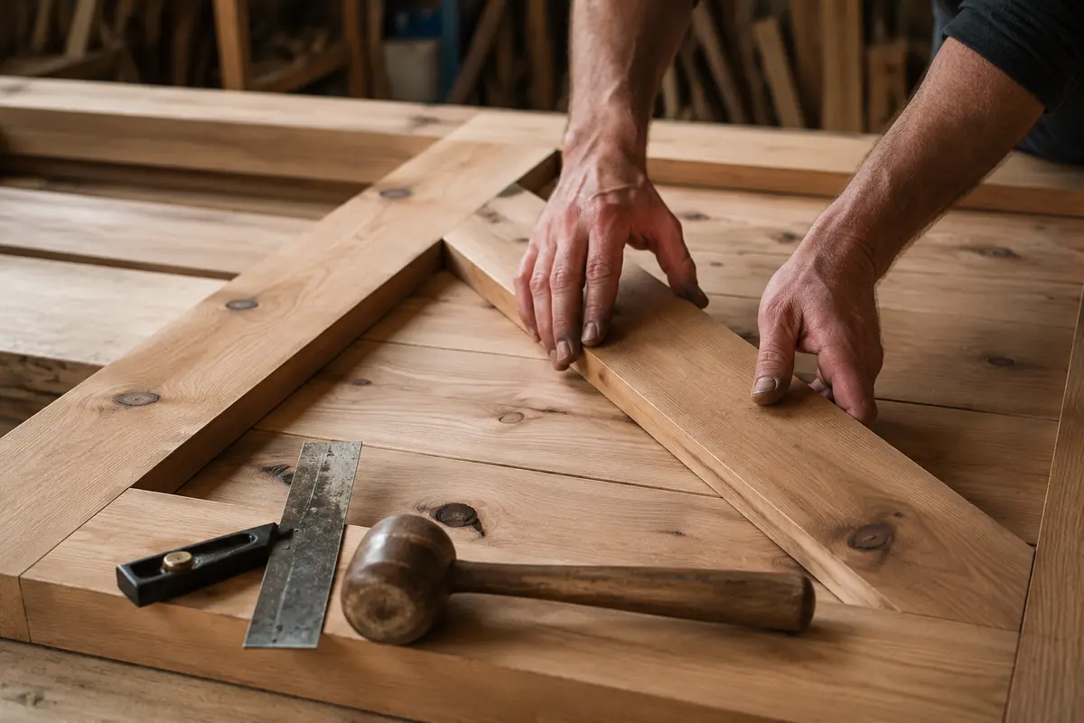Estate Millwork craftsman — Assembling a knotty alder barn door