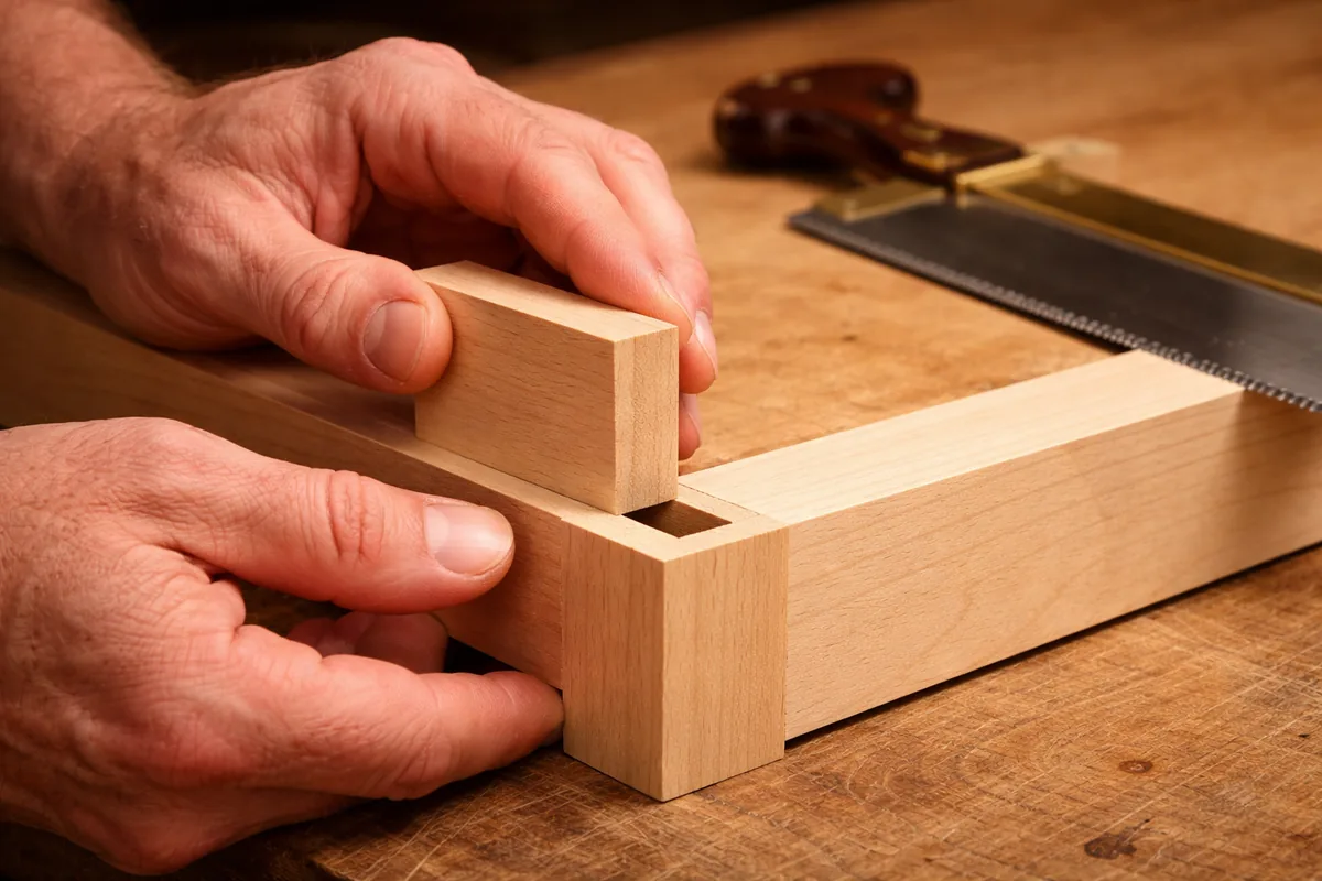 Estate Millwork craftsman — Cutting mortise-and-tenon on a maple drawer front