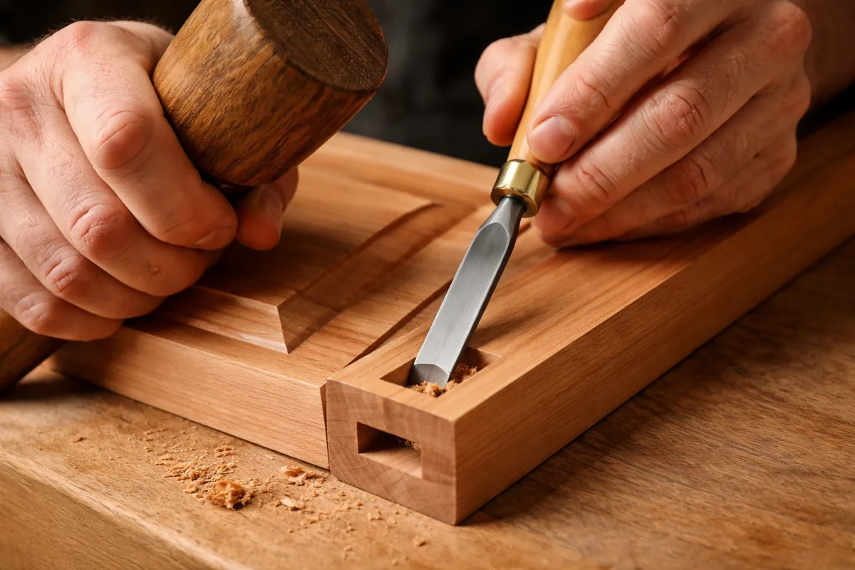 Estate Millwork craftsman — Chiseling a raised-panel cherry drawer front