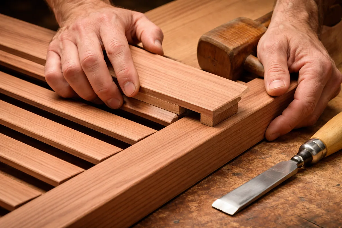 Estate Millwork craftsman — Assembling a louvered red cedar shutter