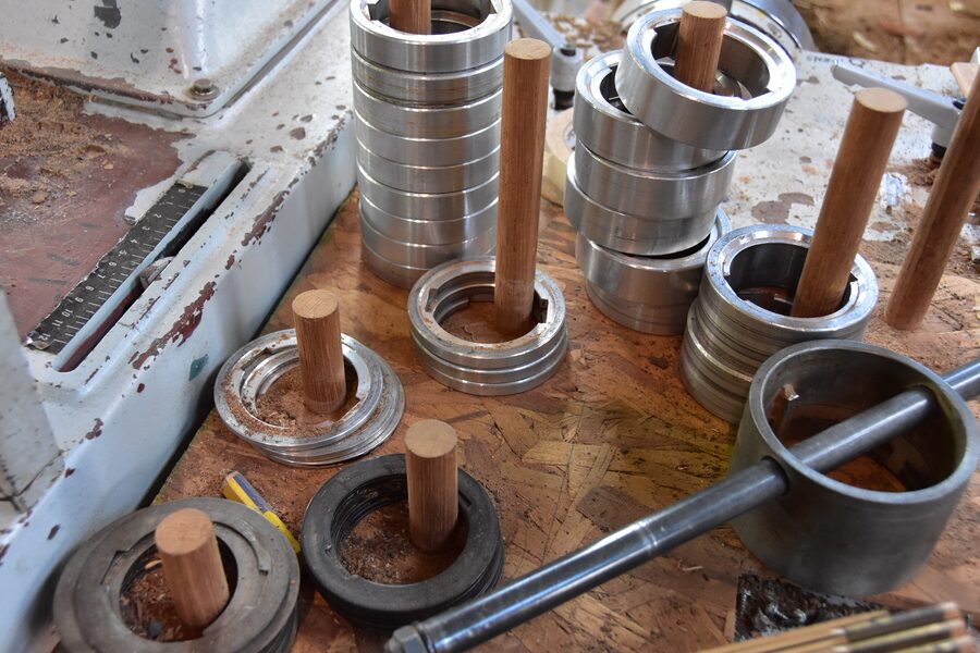Profile shaper cutterheads and tooling used to mill Estate Millwork door stiles