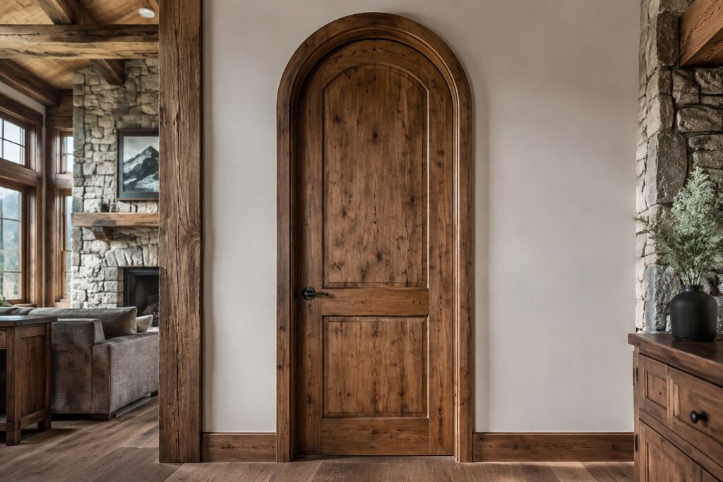 Solid Knotty Alder arched doors, custom handcrafted by Estate Millwork