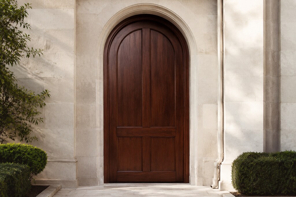 Solid Mahogany arched doors, custom handcrafted by Estate Millwork