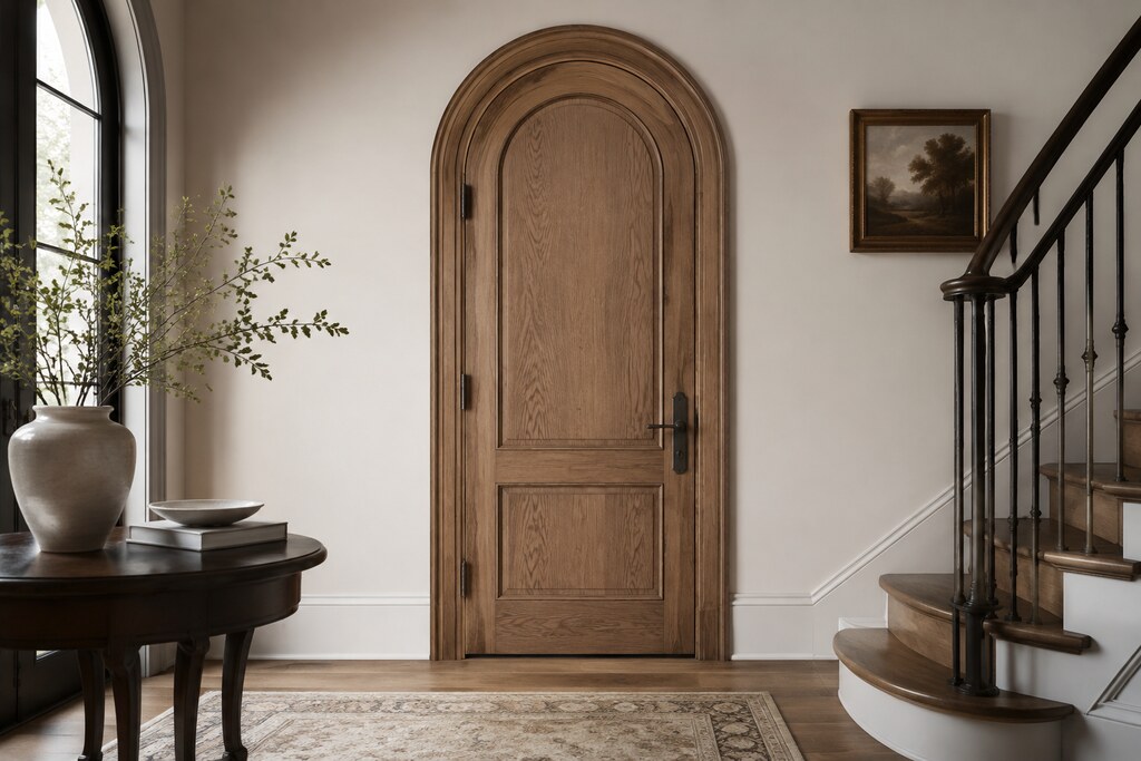 Solid Red Oak arched doors, custom handcrafted by Estate Millwork