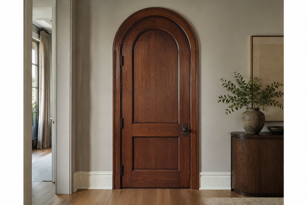 Solid Sapele arched doors, custom handcrafted by Estate Millwork
