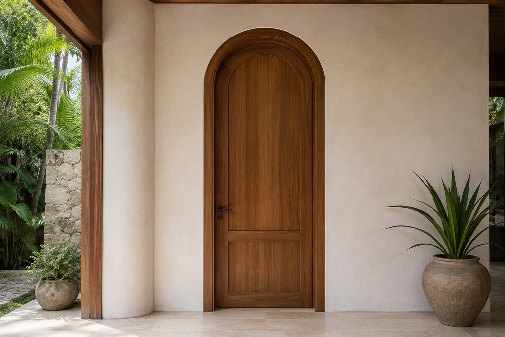 Solid Teak arched doors, custom handcrafted by Estate Millwork