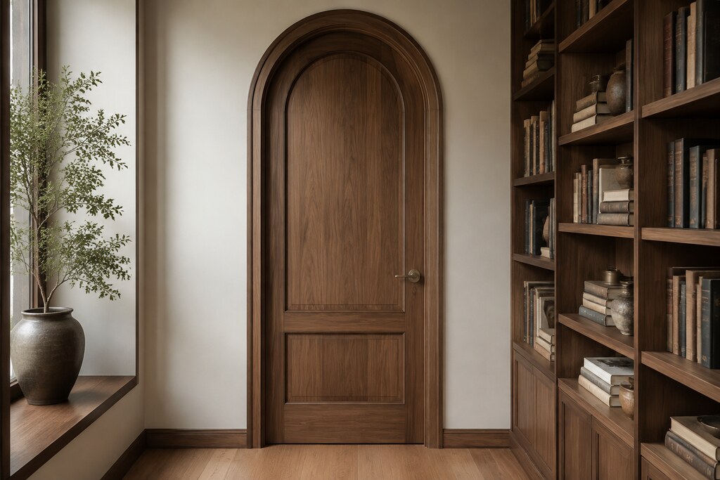 Solid Walnut arched doors, custom handcrafted by Estate Millwork