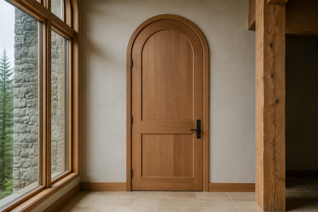 Solid Western Red Cedar arched doors, custom handcrafted by Estate Millwork