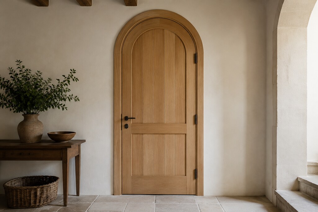 Solid White Oak arched doors, custom handcrafted by Estate Millwork