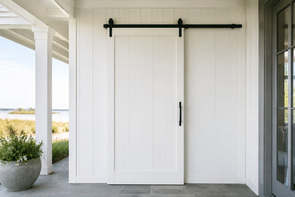 Solid Azek barn doors, custom handcrafted by Estate Millwork
