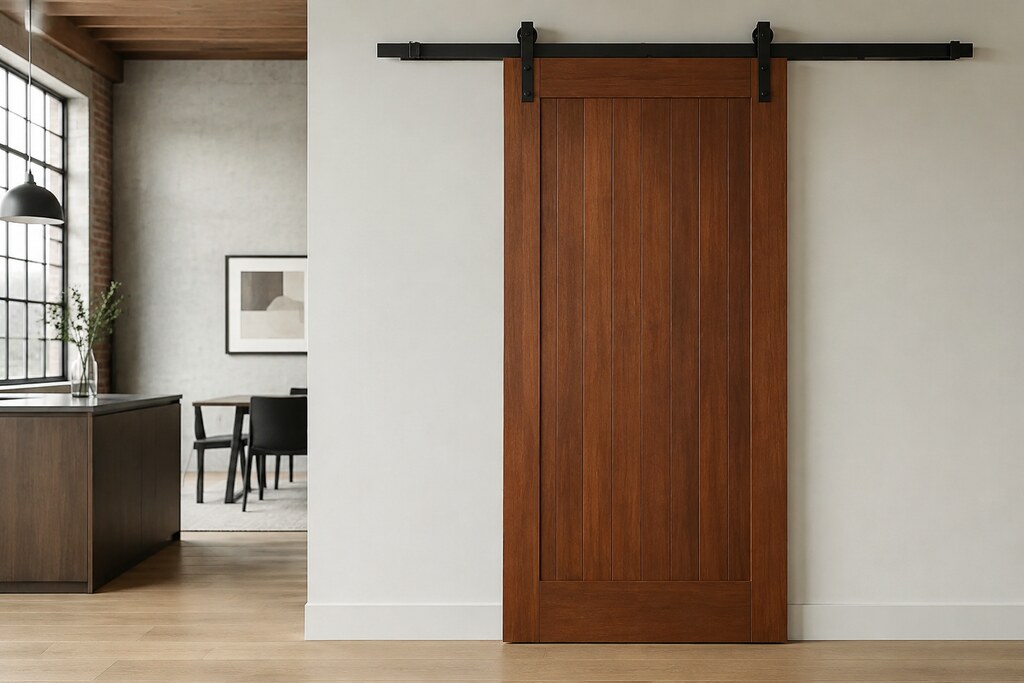 Solid Sapele barn doors, custom handcrafted by Estate Millwork