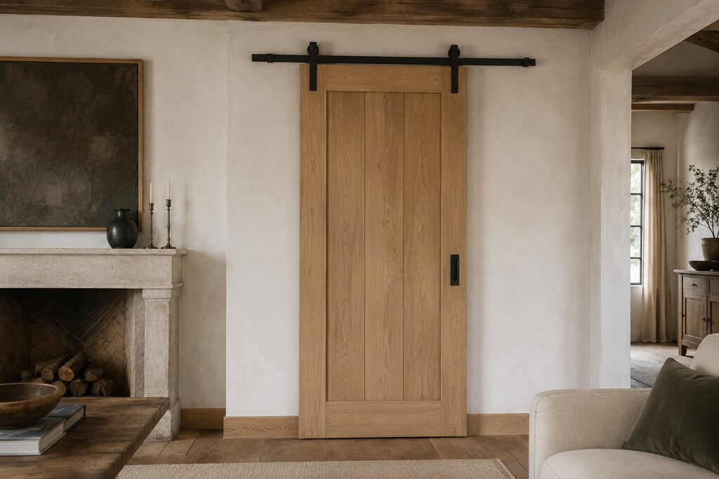 Solid White Oak barn doors, custom handcrafted by Estate Millwork