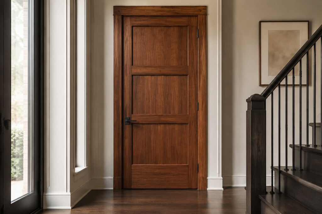 Solid Cypress flat panel doors, custom handcrafted by Estate Millwork
