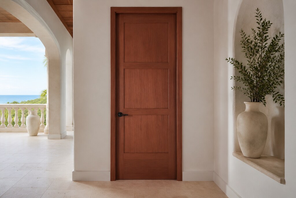 Solid Mahogany flat panel doors, custom handcrafted by Estate Millwork