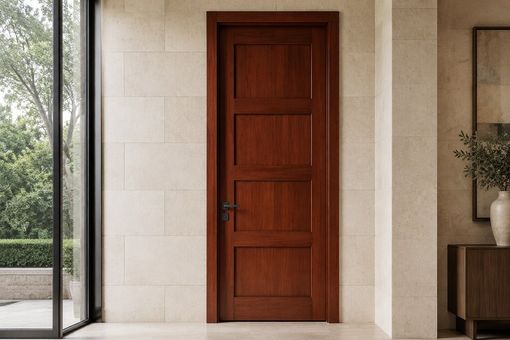 Solid Red Oak flat panel doors, custom handcrafted by Estate Millwork