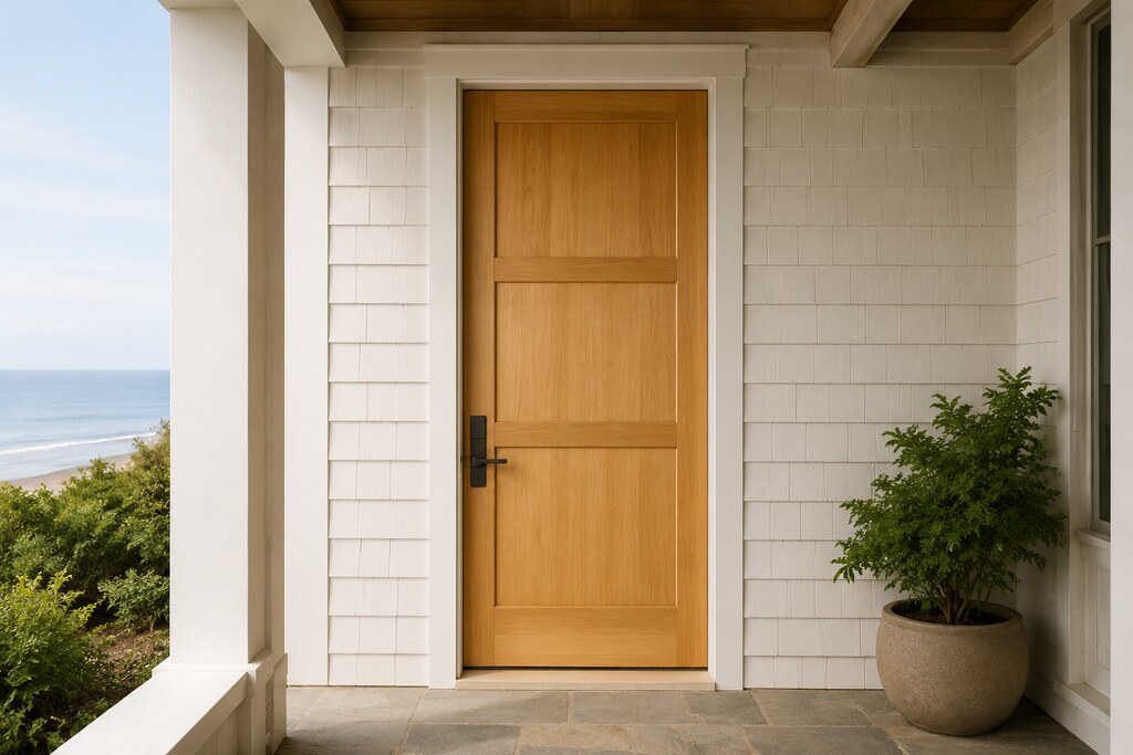 Solid Sapele flat panel doors, custom handcrafted by Estate Millwork