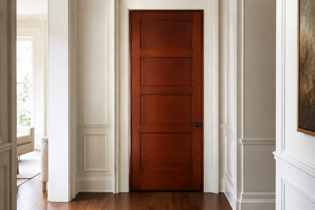 Solid Walnut flat panel doors, custom handcrafted by Estate Millwork