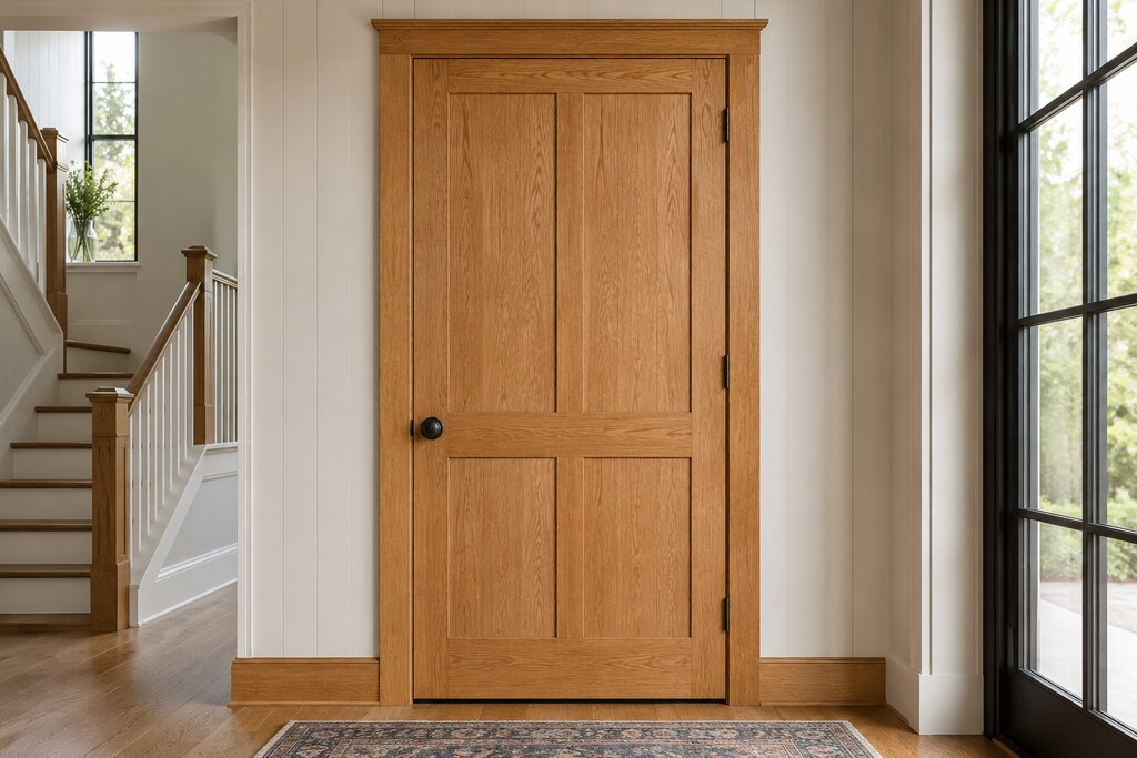 Solid White Oak flat panel doors, custom handcrafted by Estate Millwork