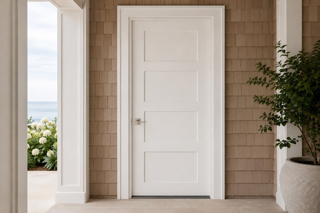 Solid Azek raised panel doors, custom handcrafted by Estate Millwork