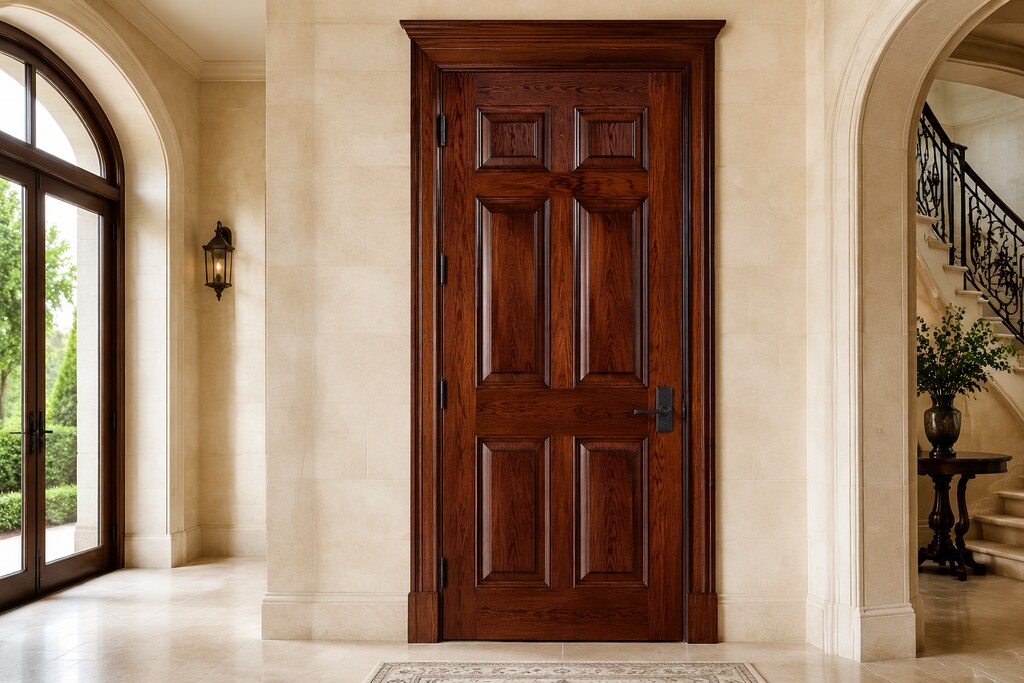 Solid Mahogany raised panel doors, custom handcrafted by Estate Millwork
