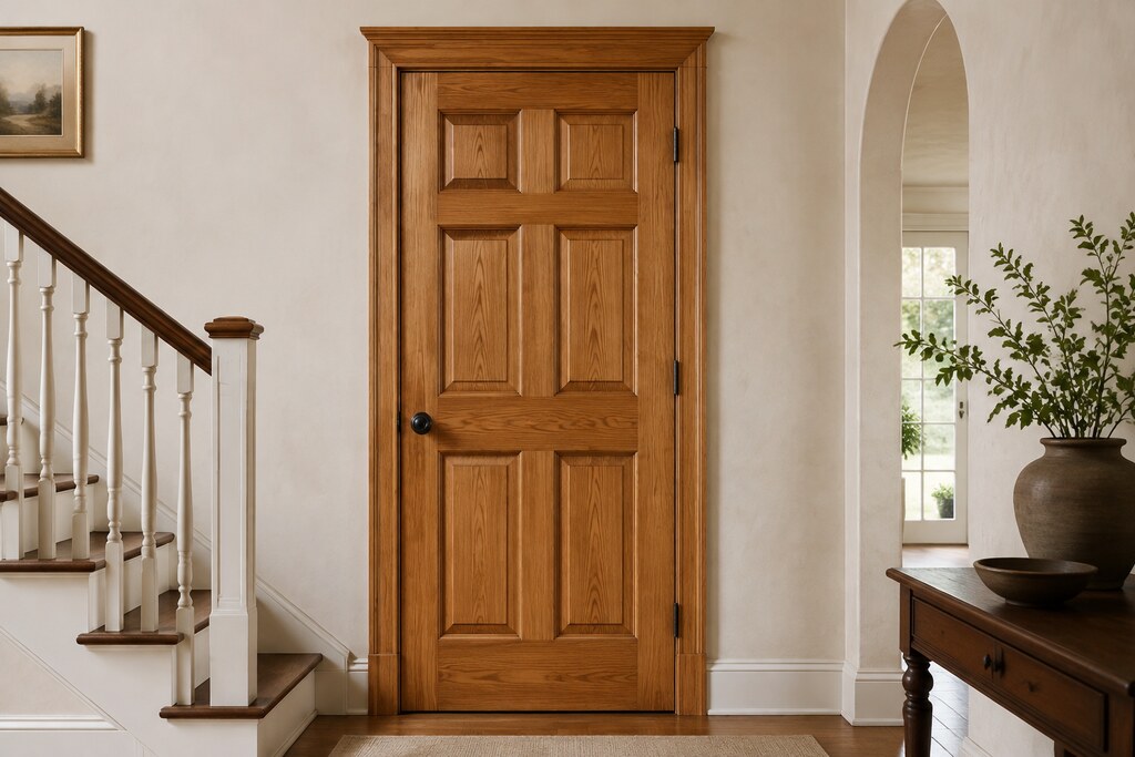 Solid Red Oak raised panel doors, custom handcrafted by Estate Millwork