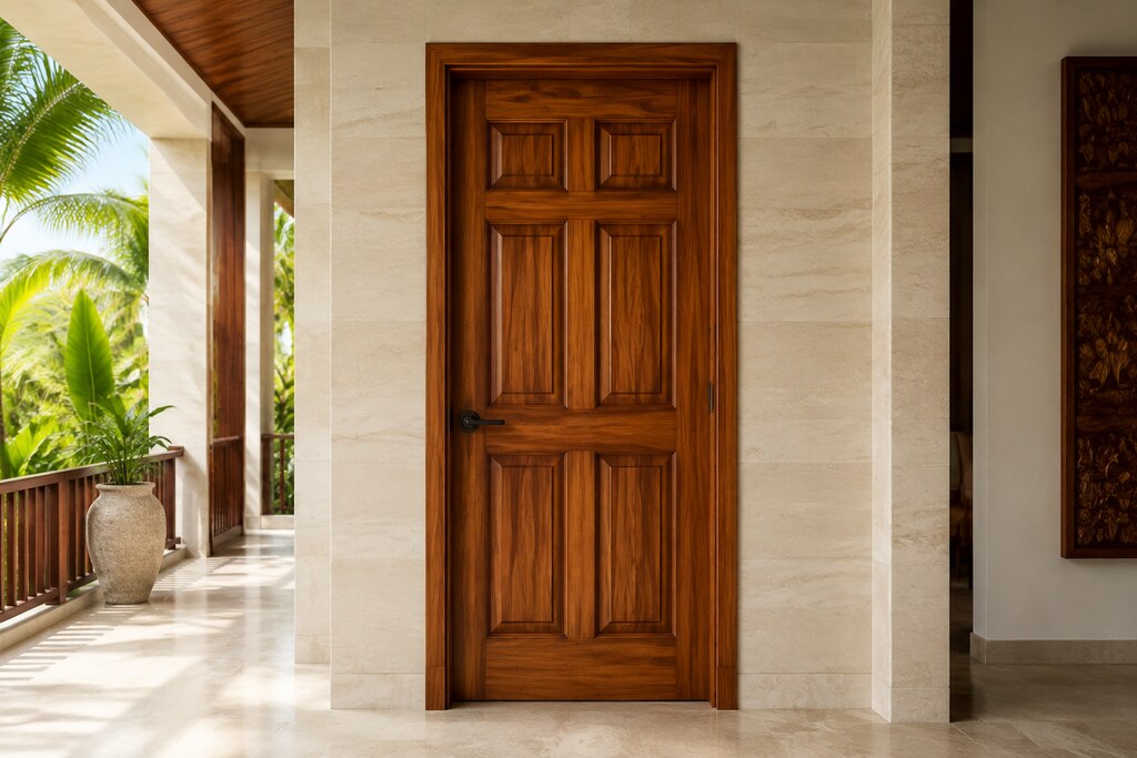Solid Teak raised panel doors, custom handcrafted by Estate Millwork