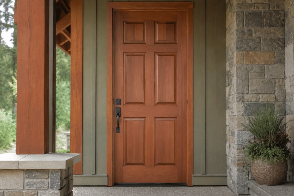 Solid Western Red Cedar raised panel doors, custom handcrafted by Estate Millwork