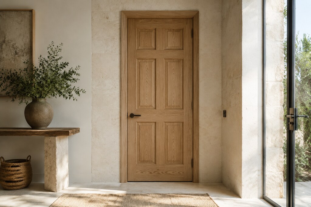 Solid White Oak raised panel doors, custom handcrafted by Estate Millwork