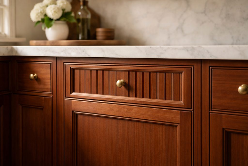 Mahogany Beadboard Drawer Fronts