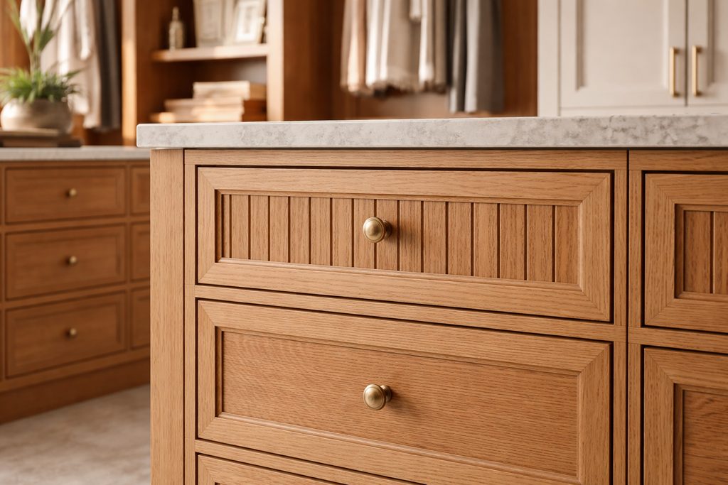 Red Oak Beadboard Drawer Fronts