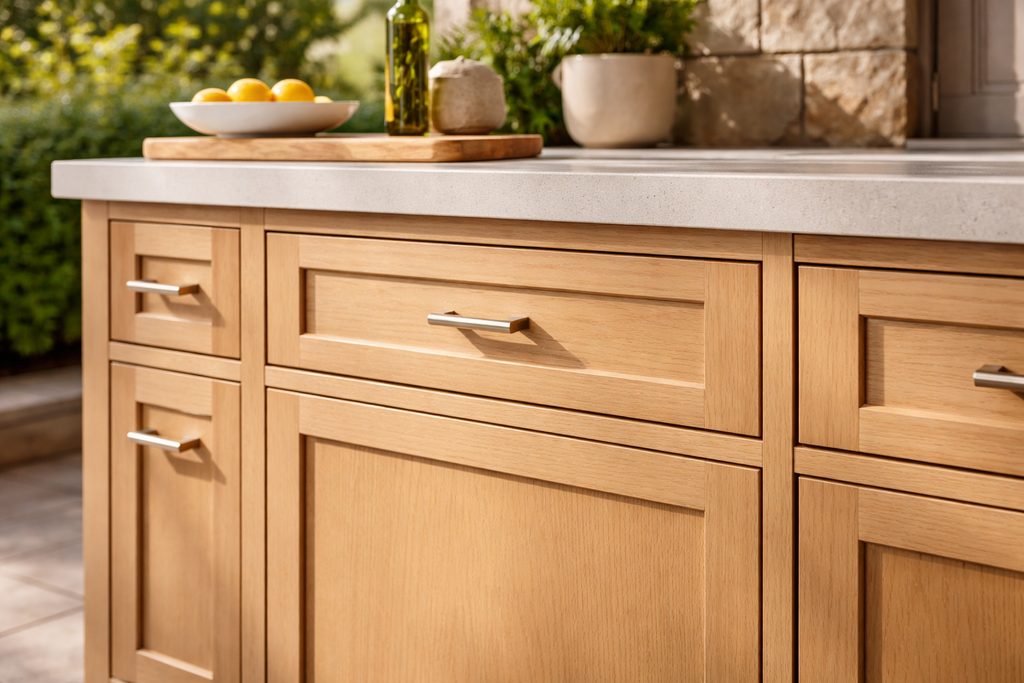 Solid White Oak flat panel drawer fronts, custom handcrafted by Estate Millwork