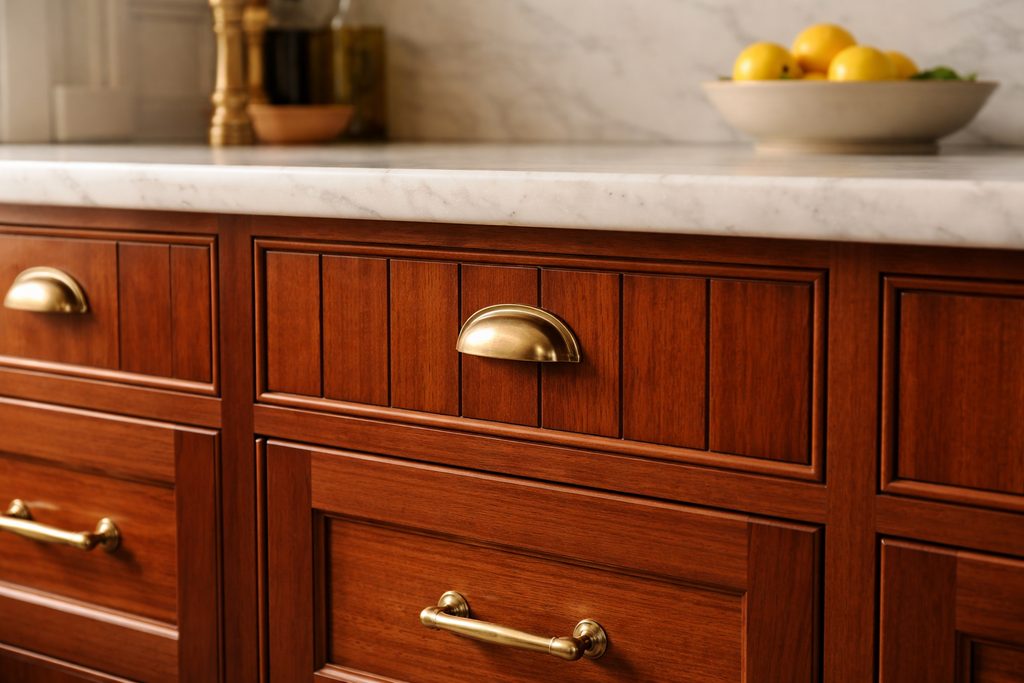 Mahogany V-Groove Drawer Fronts