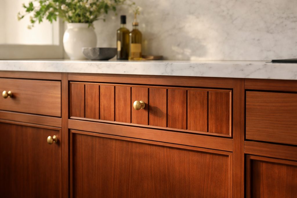 Sapele V-Groove Drawer Fronts
